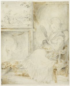 Woman Seated Holding a Cat on Her Knees by Gabriel Jacques de Saint Aubin