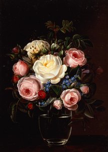Peonies in a Vase on a Table by Gabriel Schachinger