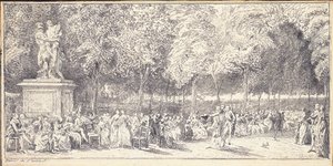 A meeting in the Tuileries Gardens around a statue, 1760 by Gabriel de Saint-Aubin