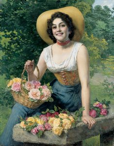 A Beauty Holding a Basket of Roses