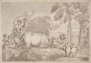 A Woman with Two Children on Horseback by Gaetano Zompini, after Giovanni Benedetto Castiglione