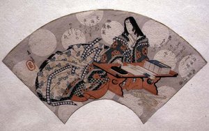 Court Lady Preparing Ink, design for a fan by Gakutei Harunobu