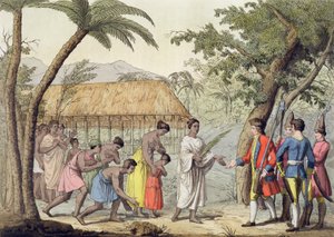 Captain Samuel Wallis being received by Queen Oberea on the Island of Tahiti