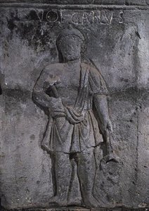 Capital of the Nautes Pillar depicting Vulcan holding a hammer by Gallo Roman