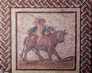Mosaic Paving Representing a Rustic Calendar: Allegory of Spring Rides on a Bull by Gallo Roman
