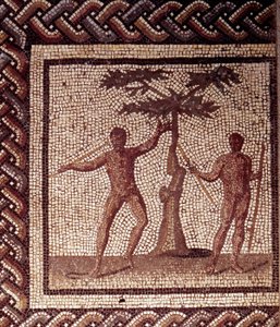 Gallo Roman Art: mosaic paving representing a rustic calendar. Reapers Festival. End 2nd, beginning of 3rd century after JC. From Saint-Romain-en-Gal (Rhone)