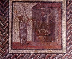 Gallo Roman Art: mosaic paving representing a rustic calendar. The work has the grinding wheel. End 2nd, beginning of 3rd century after JC. From Saint-Romain-en-Gal (Rhone) by Gallo Roman