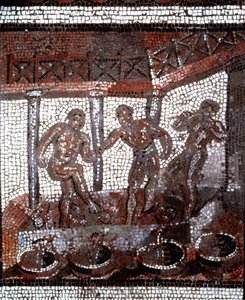 Scene of treading grapes in a vat
