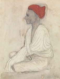 Man in a Red Turban Sitting Crosslegged by Gangaram Chintaman Tambat