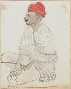Man with a Red Turban Sitting Crosslegged by Gangaram Chintaman Tambat