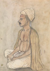 Man with a Yellow Shawl Sitting Crosslegged by Gangaram Chintaman Tambat