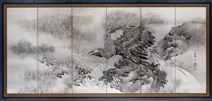 Screen with Sea Eagle along the Coast by Ganryo