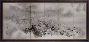 Screen with Sea Eagle along the Coast by Ganryo