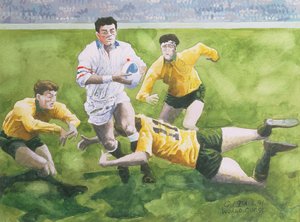 Rugby Match: England v Australia in the World Cup Final, 1991, Will Carling being tackled