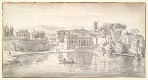 Church and Houses along a River