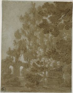 View of Ruined Arches and Tomb in Villa Borghese by Gaspard Dughet