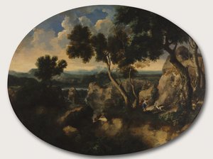 Rocky Landscape with Hunters by Gaspard Poussin Dughet