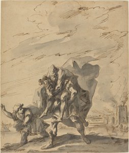 Aeneas Carrying Anchises from Burning Troy by Gaspare Diziani