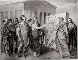 Athenian politician Pericles (495-429 BC) and Aspasia his companion direct Phidias