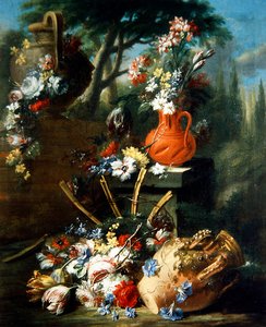 A Still Life of Flowers in Terracotta pots