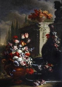 Still life with flowers in ornamental vases
