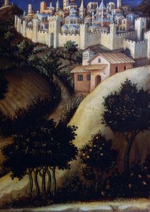 Adoration of the Magi Altarpiece, detail of central predella panel of Egypt by Gentile da Fabriano