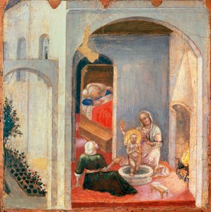 The Birth of St Nicholas, Panel from Predella of Quaratesi Polyptych by Gentile da Fabriano