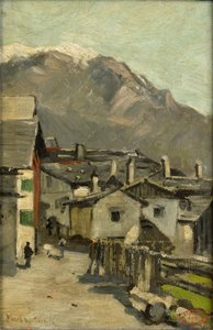 Houses along a Road near a Mountain (Innsbruck?)