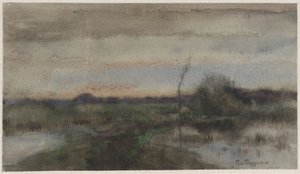Marsh Landscape with Sunset by Geo Poggenbeek