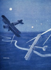 Bristol fighter attacks German Gotha bomber over London by night by Geoffrey Watson