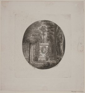 Pedestal with Amor and Psyche and another sculpture in a garden by Georg Christian Schule