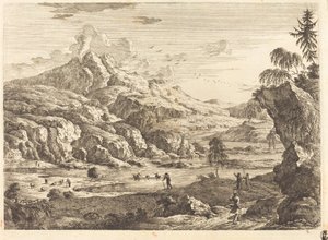 Mountainous Riverscape with Figures by Georg Eisenmann