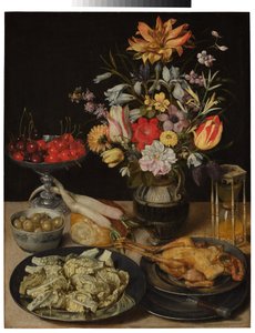 Still Life with Flowers and Food by Georg Flegel