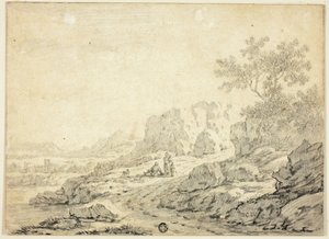 Rocky Landscape with Figures and Dog on Path by Georg Friedrich Dietzsch