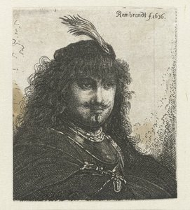 Self-portrait with plumed cap and lowered sabre