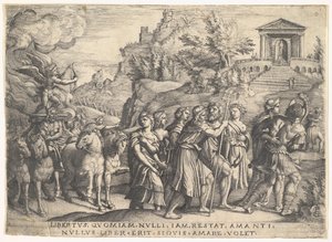 Triumph of Love: Four Horses Draw a Carriage with Cupid Standing Upon a Smoking Platform by Georg Pencz