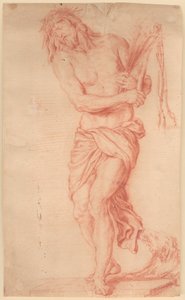 Ecce Homo. Standing, Suffering Christ with Rod and Knotted Whip and Crown of Thorns on His Head by Georg Petel