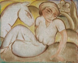 Woman with Donkey by Georg Schrimpf