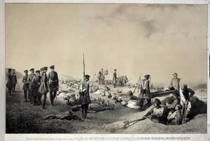 Grand Dukes Nikolai Nikolaievich and Michael Nicolaevich Visiting a Redoubt after Attack on 12 February 1855 (lithograph) by Georg Wilhelm Timm