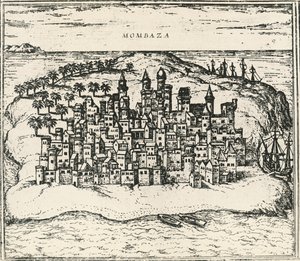 City of Mombasa in Kenya, from Civitates Orbis Terrarum by Georg Braun and Hogenberg Franz