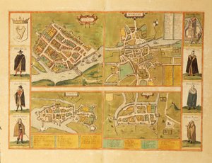 Map of Galway, Dublin, Limerick and Cork from Civitates Orbis Terrarum by Georg Braun and Hogenberg Franz
