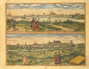 Map of Orleans and Bourges from Civitates Orbis Terrarum by Georg Braun by Georg Braun and Hogenberg Franz