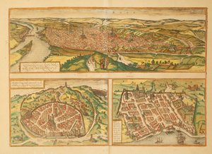 Map of Rouen, Nimes and Bordeaux from Civitates Orbis Terrarum by Georg Braun by Georg Braun and Hogenberg Franz