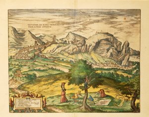 Map of Terracina, Lazio region by Georg Braun and Hogenberg Franz
