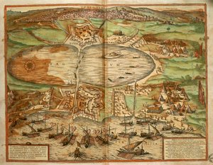 Map of Tunis, Tunisia, from Civitates Orbis Terrarum, engraving by Georg Braun and Hogenberg Franz