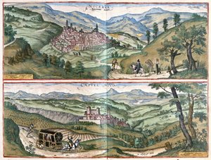 Nocera Umbra and Castelnuovo di Porto, Italy by Georg Braun and Hogenberg Franz