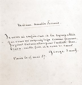 Letter from George Sand to Madame Amalia Ferraris, Paris March 19