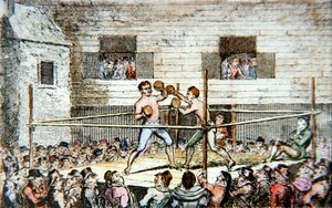 A sparring match at the fives court, London, from a print published in 1812