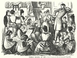 Punch Cartoon: Female School of Art (Useful Occupation for Idle and Ornamental Young Men) by George (after) Du Maurier