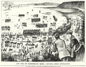 Punch Cartoon: Low Tide on Scarborough Sands - Bathing under Difficulties